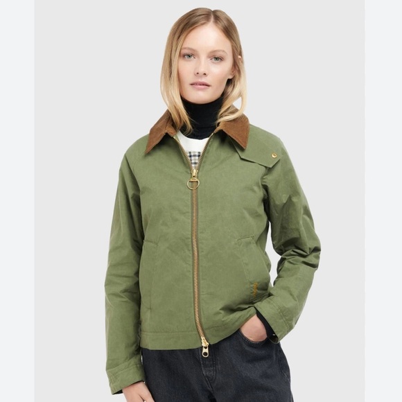 Barbour Green Utility Jacket with Brown Collar - Picture 2 of 6